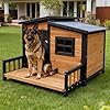 Large Indoor Outdoor Dog House,Wood Insulated Dog House,Weatherproof Outside Shelter with Elevated Floor,Easy to Assemble(39.3″ L x 37.5″ W x 30″ H)