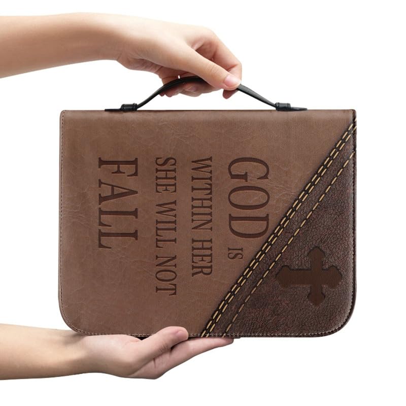 Kuiaobaty Brown Book Cover PU Leather Zipper Notebook Case with Pen Pocket, Lord Quotes Bible Case with Handle Inside Pocket, Wolf - Image 2