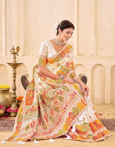 Image of SIRIL Women's Banarasi Silk Jacquard Zari Work Saree With Unstitched Blouse Piece
