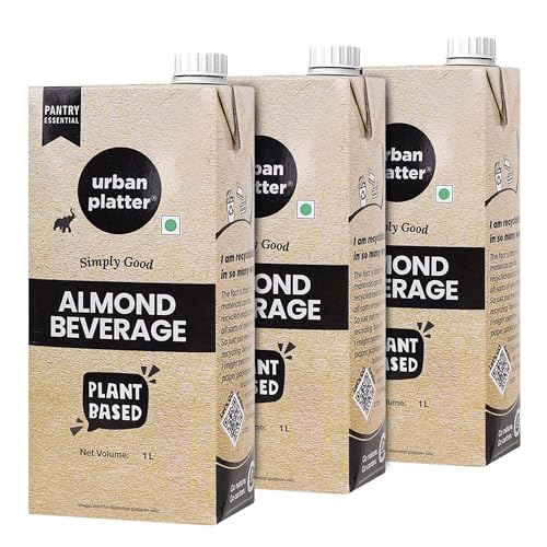 Image of Urban Platter Almond Milk, 1 Litre, Pack of 3 (Unsweetened | Lactose-Free | Plant-Based Milk Alternative | Works Beautifully in Tea and Coffee)