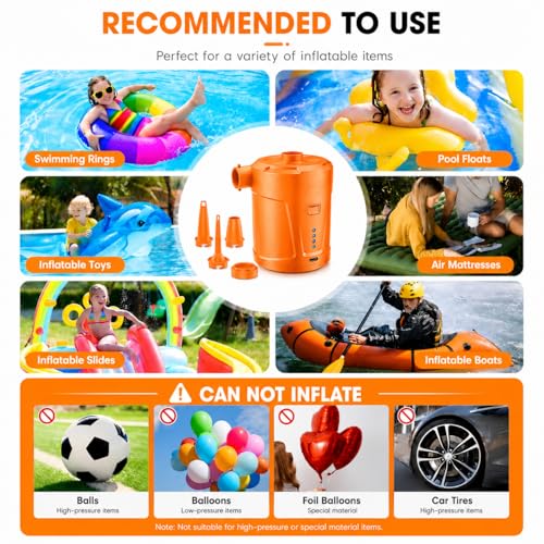 Air Pump for Inflatables,Air Mattress Pump,5200mAh Battery,Camping Essentials,Electric Air Pump,4 Air Nozzles,Fast Inflate,Inflatable mat,Air Mattresses Beds,Pool Floats,Vacuum Storage by Ausic - Used condition - Image 7