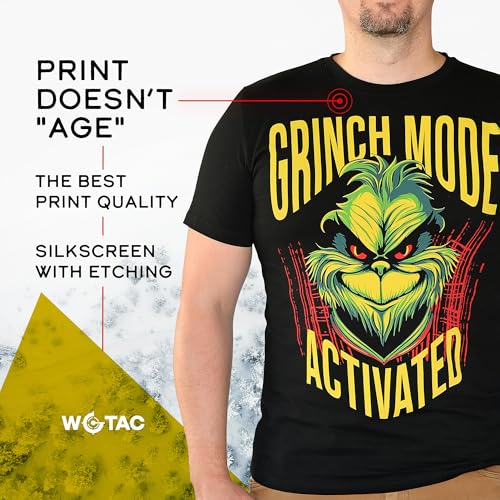 WGTac Camisetas gráficas premium – Camisetas estampadas masculinas de manga curta Grinch Mode, Preto