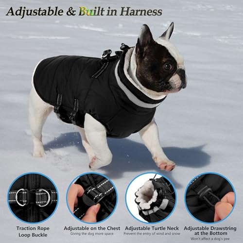 Image of Dogcheer Dog Winter Coat, Waterproof Dog Jacket with Harness - Black,2XL