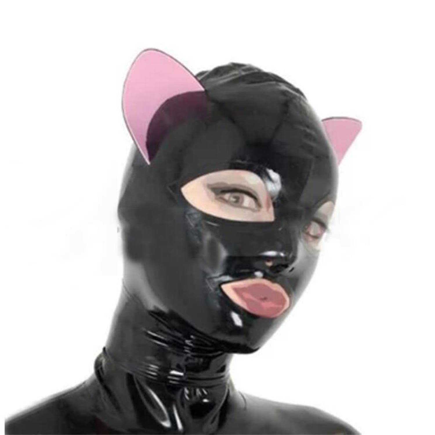 YIYELIY Latex Hood with ears,Rubber Mask Back Zipper latex Head Cover Cosplay Party Masks Men and Women (Pink,S)