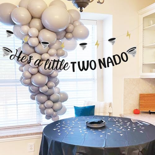 Image of Sursurprise Two Nado Birthday Party Decorations for Boys, He's a Little Two Nado Banner Black Tornado Sign, Tornado 2 Year Old Birthday Decor Supplies