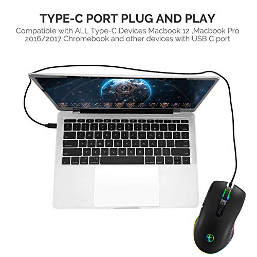 Iulonee Type C Mouse, Wired Usb C Mice Gaming Mouse Ergonomic 4 Rgb Backlight 3200 Dpi Compatible With M@C, Matebook, Chromebook, Hp Omen, Windows Pc, Laptop And More Usb Type C Devices (Black) #TOP6
