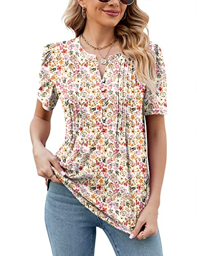 Luyaa Women's Floral Print Puff Sleeve Loose Fit Casual Blouse Tops Puff Sleeve Work Shirt Tunic Top Office Wear #TOP26
