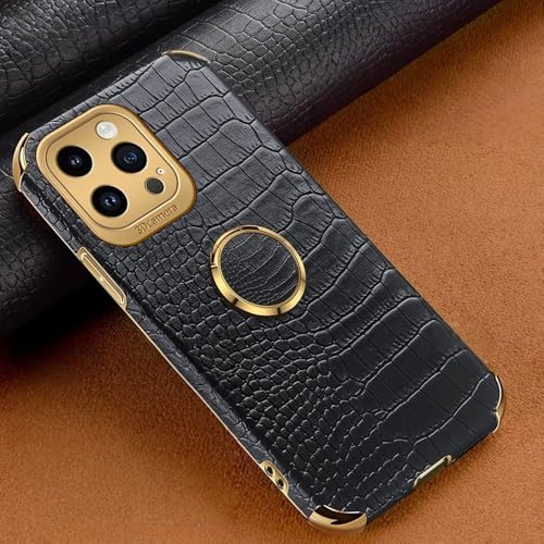 Coque cuir crocodile pour iPhone 16 Pro Max et 17 finition premium noire à anneau