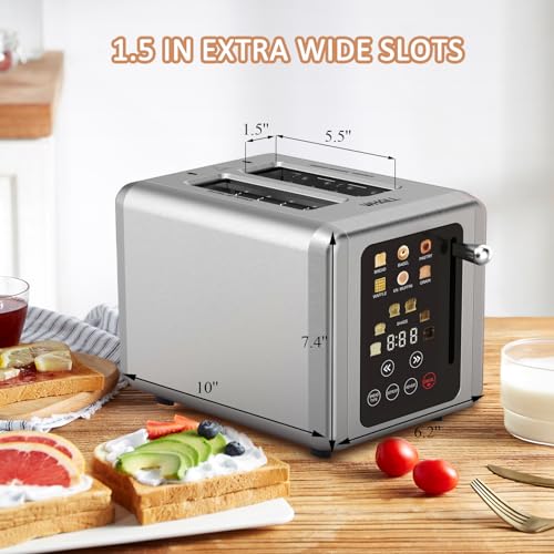 WHALL-Touch-Screen-Toaster-2-Slice-Stainless-Steel-Digital-Timer-Toaster-with-Sound-Function-Smart-Extra-Wide-Slots-Toaster-with-Bagel-Cancel-Defrost-6-Bread-Types-6-Shade-Settings