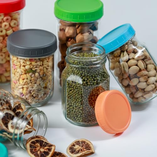 Image of 18 Pack 9 Wide Mouth & 9 Regular Mouth Mason Jar Lids with Silicone Rings,Thickened Leak-proof Lids Fit Ball,Kerr and More,(Blue)