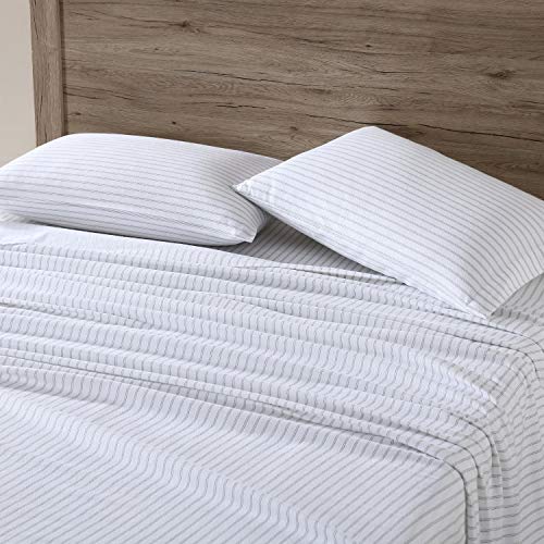 Image of Eddie Bauer - Flannel Sheets Full Size, Anti-Pilling & Wrinkle Resistant Cotton, Touchably Soft for All-Season Comfort - Bed Sheets with Matching Pillowcases & Fitted Sheet (Trail Stripe Grey)