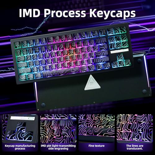 Image of ZORNHER ZH870 Wireless Gaming Mechanical Keyboard,80% Black Custom Creamy Sound Keyboard with Lighted Up Black Topographic Keycaps,Creamy Sounding Linear Switches,Hot-Swappable,RGB Backlit