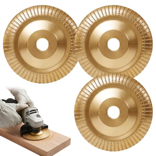3PCS Wood Grinding Disc Set for Angle Grinder Flat Curve Inclined Carbon Steel Shaping Wheel Attachments for Wood Sanding Polishing and Surface Finishing (Gold)