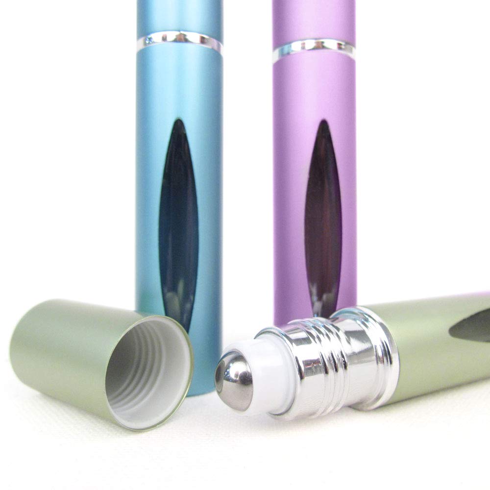 Set of 3 Verona Aluminum & Glass 10ml Roll On Bottle; Stainless Steel Ball for Essential Oils by Rivertree Life