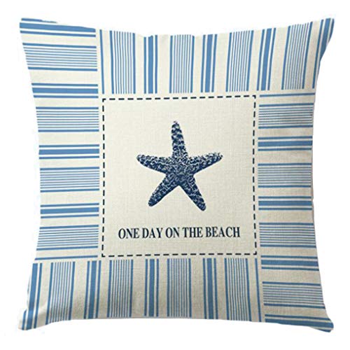 7COLORROOM Navigation&Beach Style Pillow Cover Sea Theme&Beach with Anchor&Starfish&Compass Cushion Cover Set of 4 Nautical & Coastal Decorative Square Cotton Linen Pillowcases 18”×18”(Beach 1) - Image 4