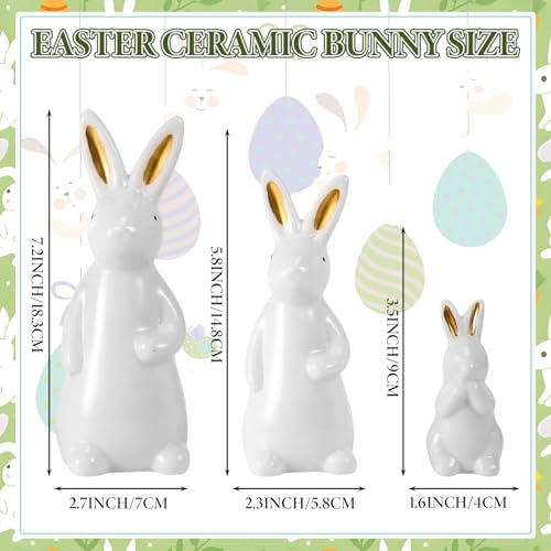 Figurines decorativas de conejos cerámicos blancos x3 miniatura 2