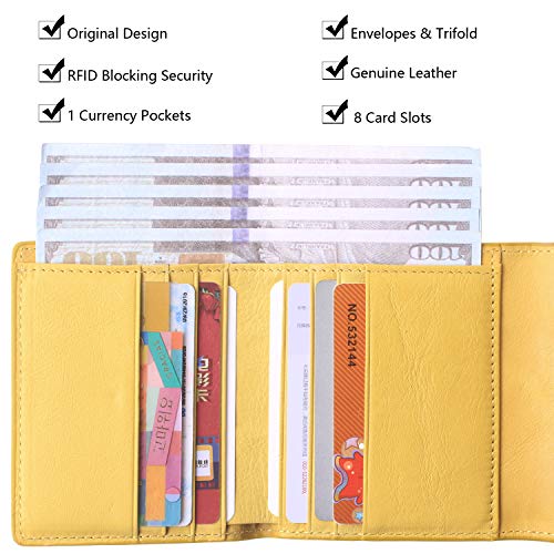 Small Leather Wallet for Women, RFID Blocking Women's Credit Card Holder Mini Bifold Pocket Purse (Limited Edition-Ice Yellow)