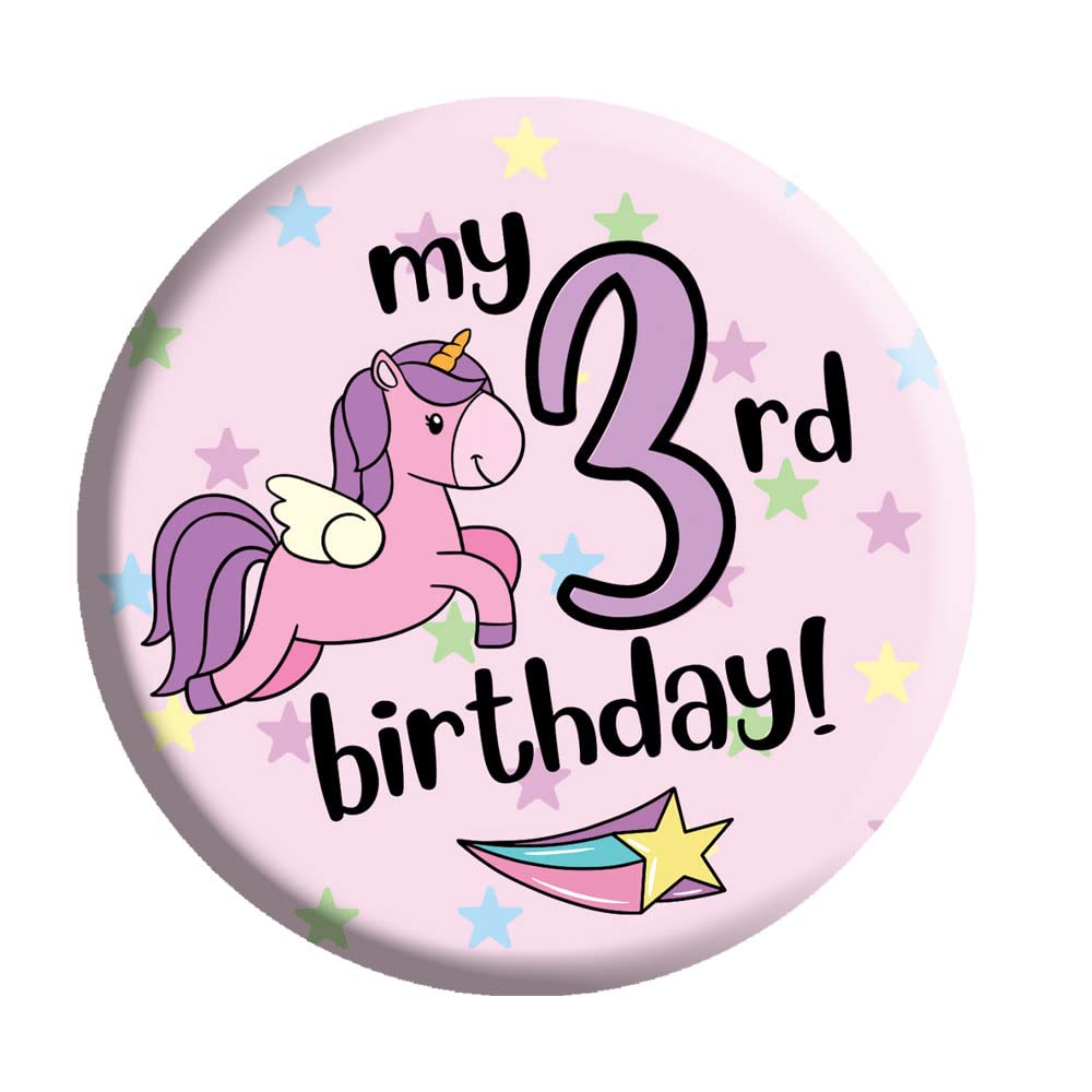 Birthday Unicorn Badge 3rd Birthday 3 Today For Girls In Pink