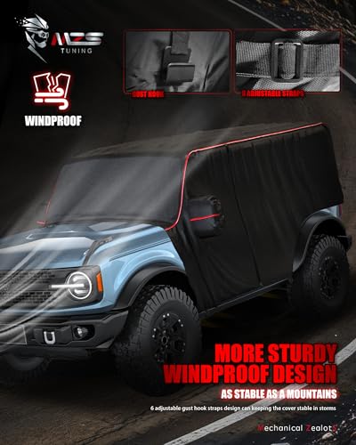 Image of MZS Cab Cover Compatible with Bronco 2 Door 2021-2026, 600D Outdoor Waterproof Bronco Cover 2dr with Driver Door Zipper 6 Gust Hook Car Half Covers Windproof Sun Snow Rain Scratch Protection