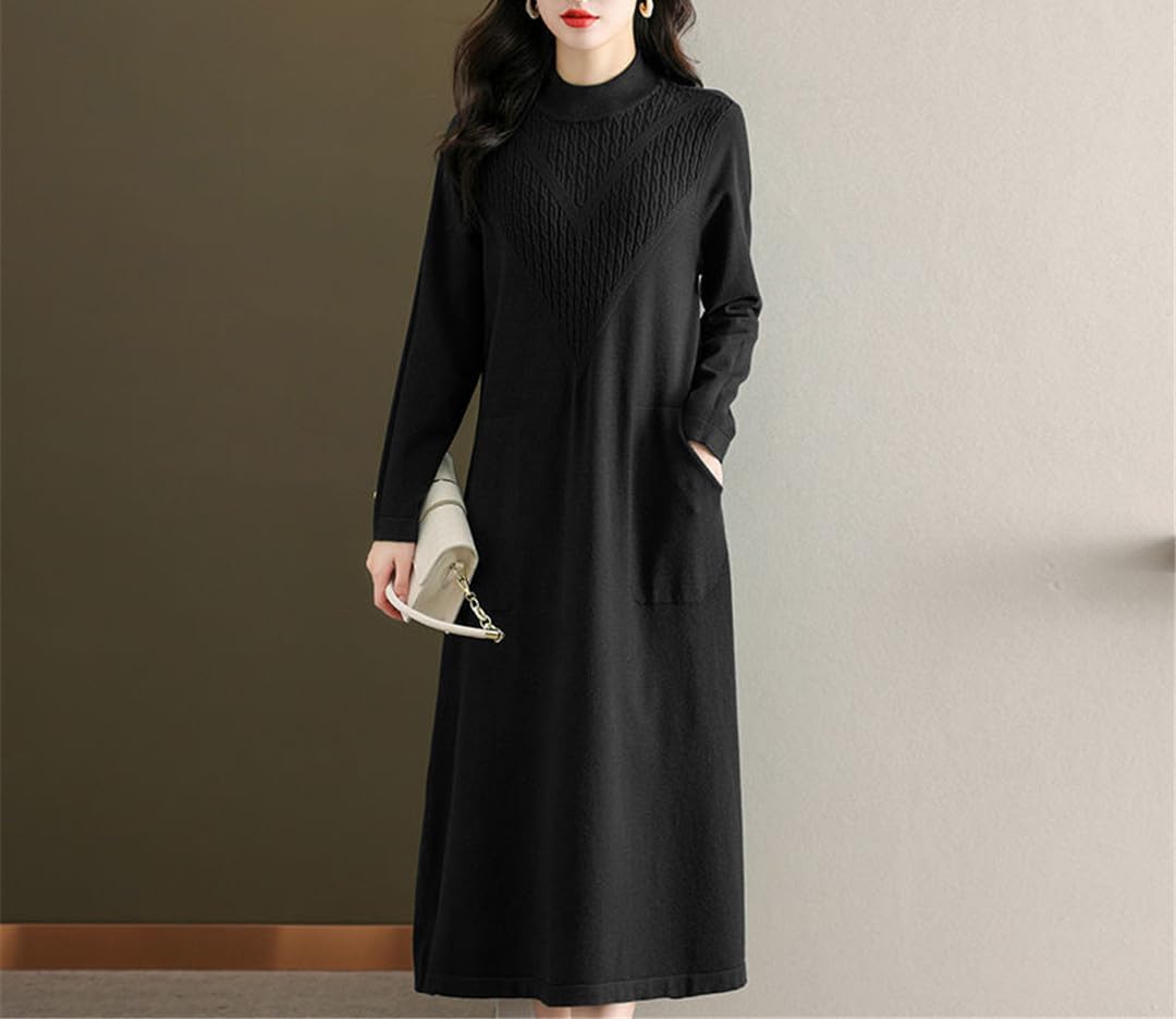 Oversize damskie sukienki dziewiarskie długi sweter na jesień zimę moda patchworkowy sweter ciepła sukienka
