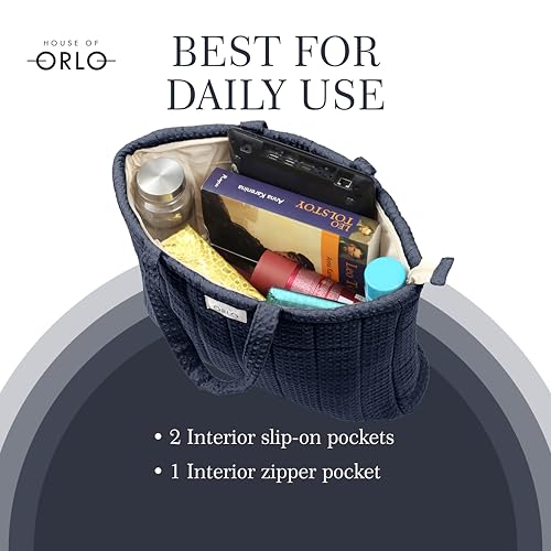 Image of Premium Cotton Waffle Quilted Tote Bag, Large Spacious Handbag for College, Office, Work, Travel, Shopping & Daily Use