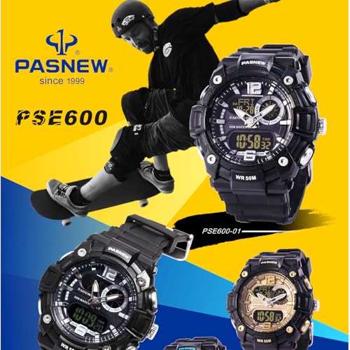 Image of PASNEW Boys' Watches - Dual Display, Large Dial Sport Watch, Black Outdoor Watch for Boys & Teens - Waterproof