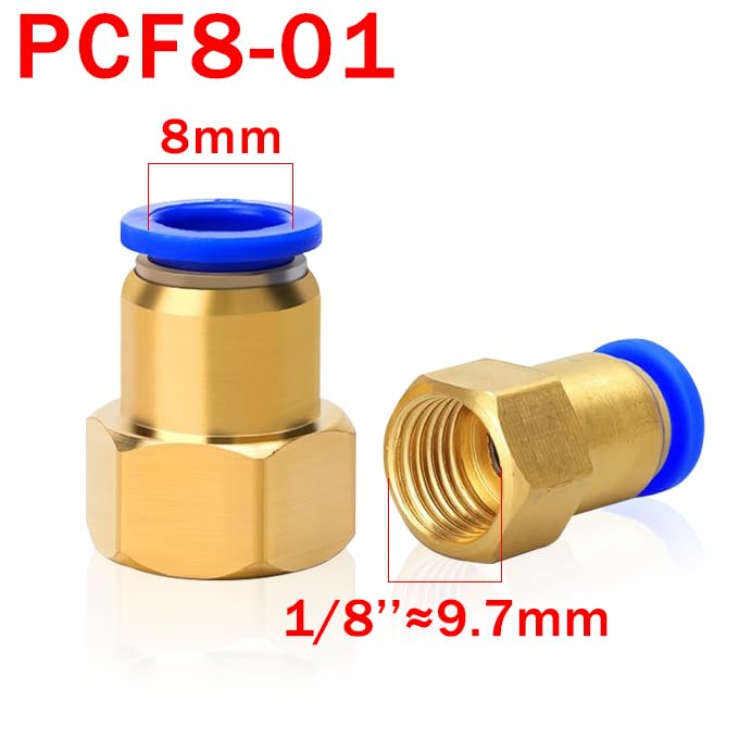 Connettore rapido pneumatico PCF 4 6 8 10 12 mm tubo tubo a 1/8" 3/8" 1/2" 1/4" filettatura in ottone 5 pezzi (PCF8-01 (OD8mm-1I8))