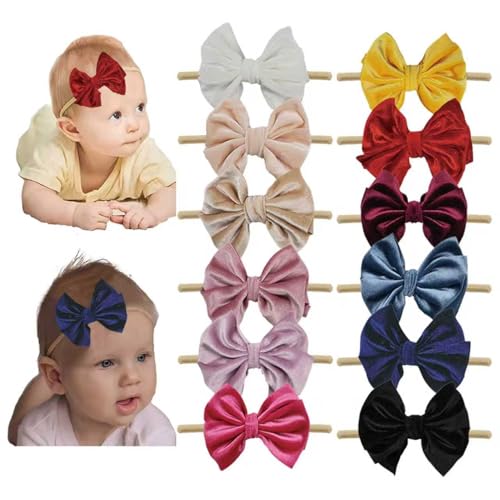 Esumun Diadema de nailon para bebé, 12 piezas (terciopelo grande, 12 piezas)