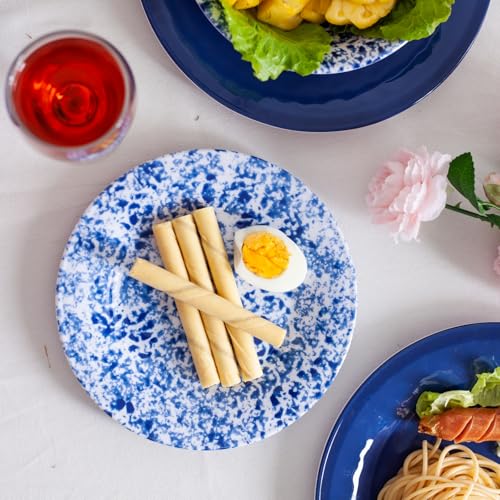 Melamine Dinnerware Set, 12 Piece Service for 4, Blue and White Porcelain Tableware Dishes for Indoor and Outdoor Use, Unbreakable Plates and Bowls Sets, Dishwasher Safe BPA Free