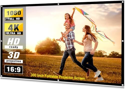 Image of Upgraded 300 inch Projector Screen,4K 16:9 Portable Eyelet Premium Video Foldable Projection for HD Home Theater Cinema Anti-Crease Indoor Outdoor Office Classroom (664 cm (W) x374 cm (H))#