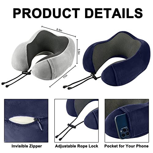 Travel-Pillow-for-Airplane-2-Pack-Memory-Foam-Neck-Pillows-Soft-Support-Travel-Essentials-for-Travelling-Sleeping-Rest-Car-Train-and-Home-UseGreyBlue