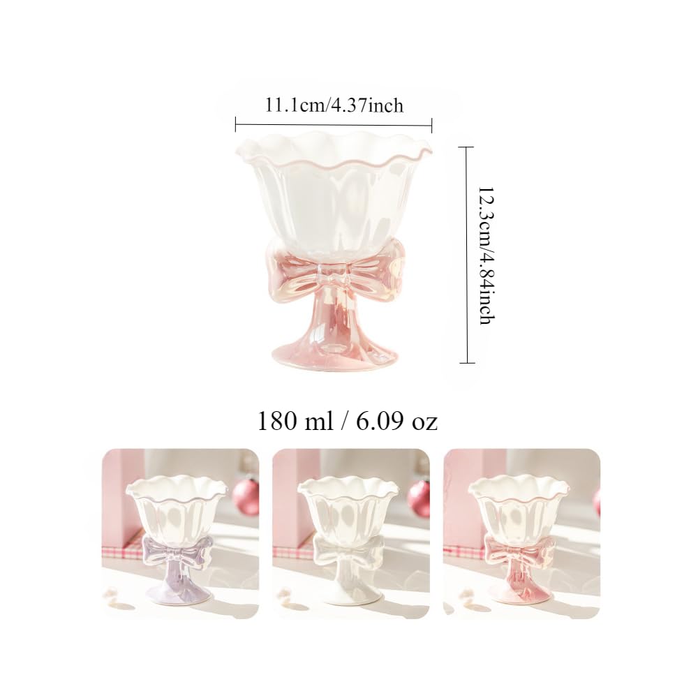 Bow Knot Ceramic Ice Cream Dessert Cup 180 Ml/6.09 Oz Birthday Gift Souvenir Mug (White,180 ml /6.09 oz)