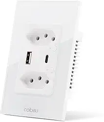 Interruptor Inteligente WiFi, Tomada Inteligente WiFi, Controle Remoto de Eletrodomésticos Por Telefones Celulares, Interruptor Cronometrado, Controle Por Voz, 1 porta USB e 1 porta Tipo-C (Branco)