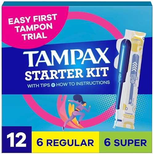 Tampax Starter Kit Multipack, with LeakGuard Braid, Regular/Super Absorbency, Easy First Tampon...