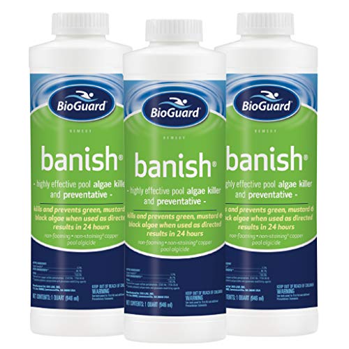 BioGuard Banish Pool Algae Preventative, 1 Quart, Pack of 3, Fast-Acting, Non-Foaming, Keeps Water Clear, Provides Effective Control of Algae Growth