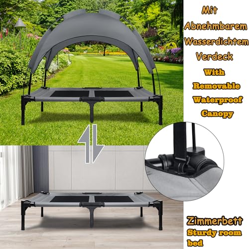 ACXIN Hundebett mit Baldachin, Hundeliege Katzenbett Outdoor Haustierbett Hundesofa Schlafplatz mit Erhöhtes, Atmungsaktiv und Taftstoff bis 50 kg (L, 92x76x92 cm)