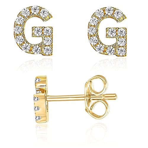 Initial Stud Earrings for Girls 18K Gold Plated CZ Simulated Diamond Stud Earrings Hypoallergenic Earrings for Women (G)