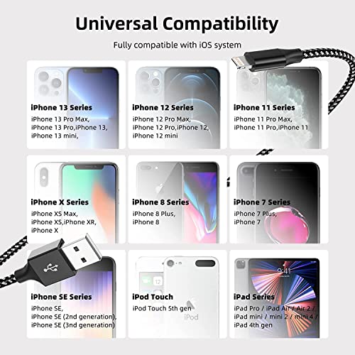 Mfi Certified Iphone Charger Lightning Cable 3 Pack 10Ft Nylon Braided Cable Iphone Charger Fast Charging Cord Compatible With Iphone 14 13 12 11 Pro Max Xr Xs X 8 7 6 Plus Se And More #TOP6