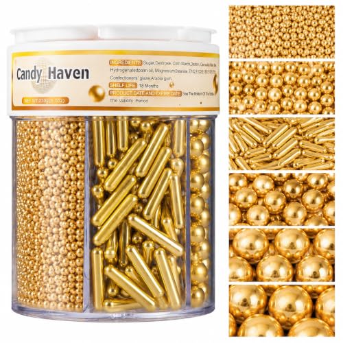 Image of Sprinkles for Baking Edible Sugar Confetti 10.8oz, Nonpareils & Sugar Pearls - Six Pearl Sprinkles Mix Cake Decorations, Cookies, Cupcakes, Dessert Toppings (Spring Pastel Colors) Gold