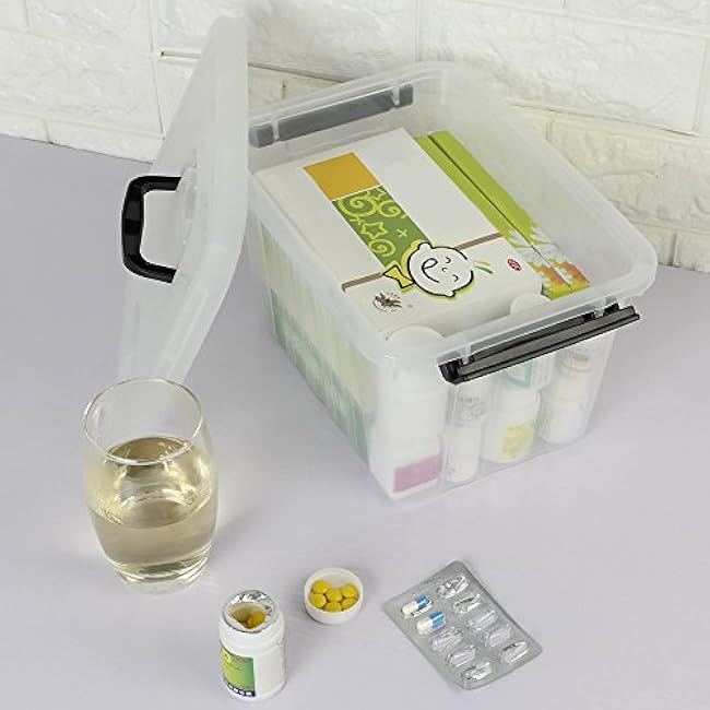 Ggbin 6 Quart Clear Latch Storage Box with Black Handle and Latches - 4 Pack