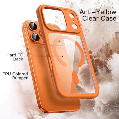 Image of JETech Magnetic Case for iPhone 17 Pro Max 6.9-Inch Compatible with MagSafe, Shockproof Phone Bumper Cover, Solid Color Matte TPU Frame, Anti-Scratch Clear Back (Orange)