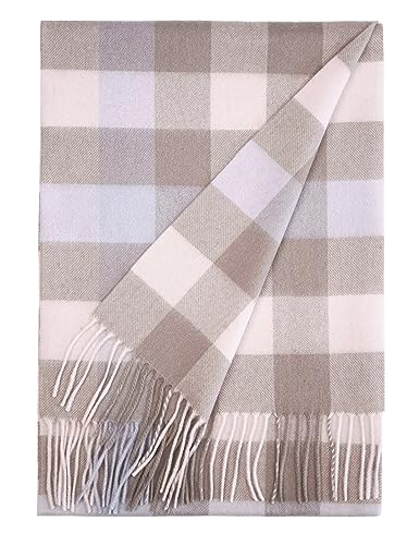 100% Cashmere Scarf with Gift envelope - Plaid Check Tartan Warm Soft Scarf, Gift for Women and Men