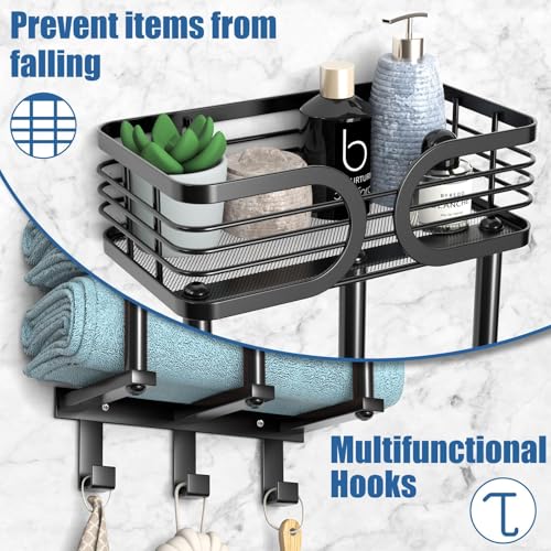 ENONCI Towel Racks for Bathroom, Towel Holder for Bathroom Wall Mounted with Shelf and 3 Hooks, Bathroom Towel Rack, Can Holds Up 6 Large Bath Towels, Towel Storage for Rolled Towels