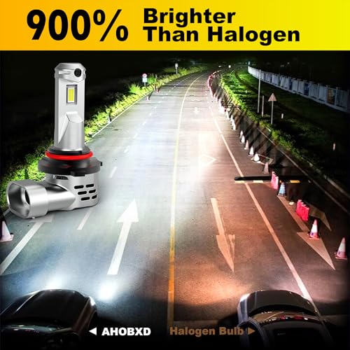 Image of AHOBXD 9005 LED Bulb, 6500K White with Fan Cooling Upgraded Super Bright 900% 60000LM Brightness Real 1:1 Halogen Size 80000Hours Lifespan 9005 /HB3 Car Fog Lights Pack of 2