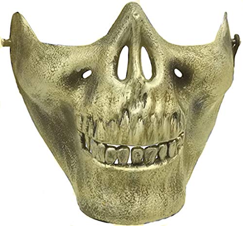 Inno-Huntz Skeleton Face Mask Realistic Halloween Skull Mask Half Face Design in Variation Cool Cosplay Party Costume Men Women DÃ©cor Wear Accessory (Gold)