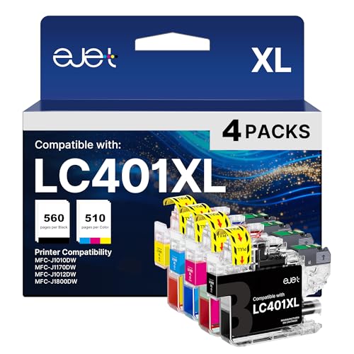 ejet LC401XL Ink Cartridges for Brother Printer MFC-J1010DW High Yield...