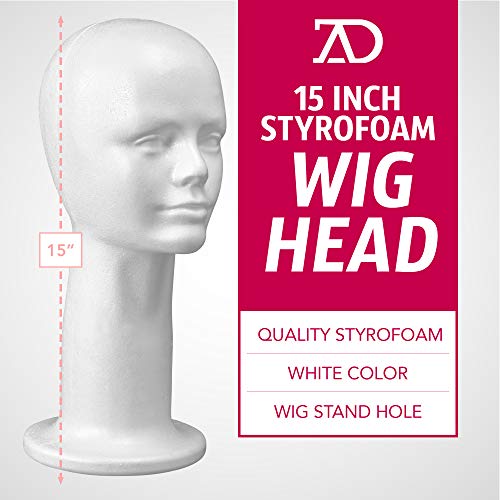 15'' Inch Styrofoam Head Wig Head Mannequin Manikin, Style, Model & Display Women's Wigs, Hats & Hairpieces Stand - Large, by Adolfo Designs - Image 3