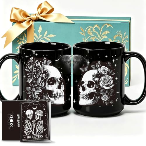 Koouyiedy Skull Gifts for Women Men, Gothic Skeleton Mug Set Gifts for Couple, Boyfriend, Girlfriend - Cute Skull Coffee Mug