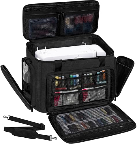 Image of Sewing Machine Carrying Case with Multiple Storage Pockets Large Capacity, Universal Tote Storage Bag Compatible with Most Standard Singer, Brother, Janome