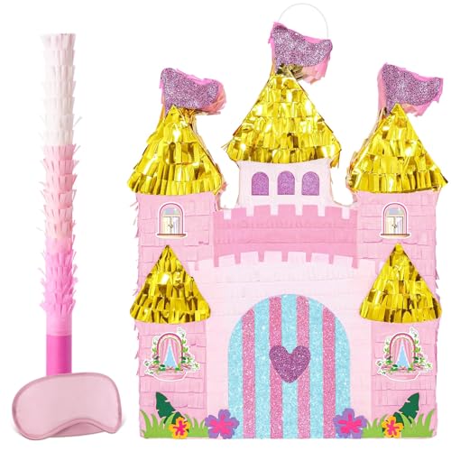 WERNNSAI Piñata Château Princesse – Décorations Anniversaire Rose Bandeau Yeux Chauve-Souris Jeu Fournitures